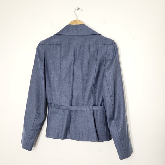 Jocardi Vintage Blue 100% Wool Button-Down Tie Waist Flat Collar Jacket Size 6 - Picture 2 of 10